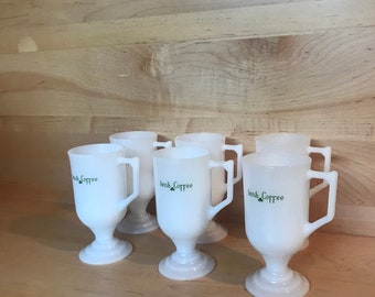 Vintage Irish Coffee Mugs: Midcentury White Milk Glass Pedestal Barware