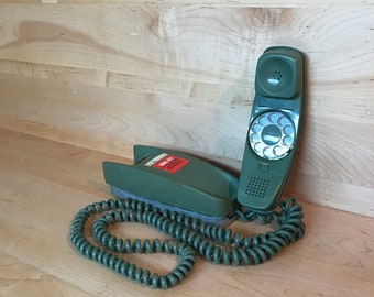 Vintage Telephone Western Electric Trimline 1970s Rotary Dial Avocado Green Landline Phone