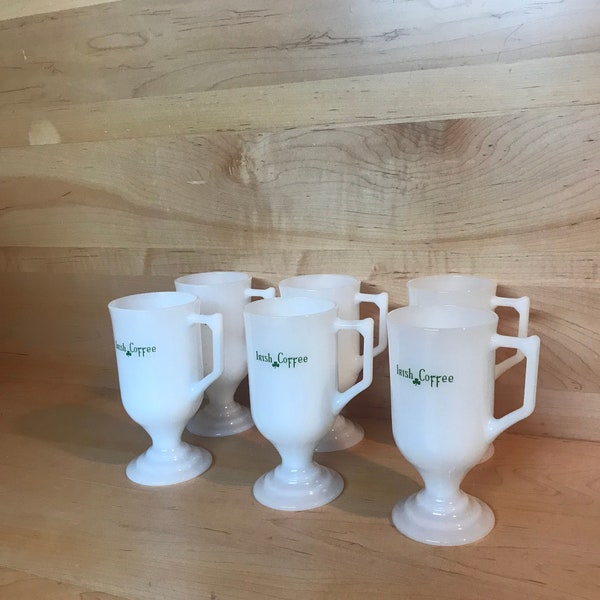 Vintage Milk Glass Irish Coffee Mugs Midcentury White Pedestal Barware