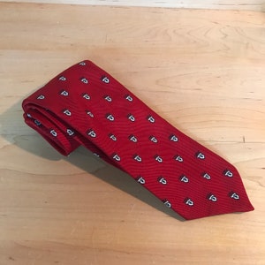 Vintage Wide Necktie 1970s Velducci Red with Crests Midcentury Neck Tie