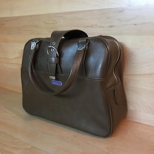 Vintage Flight Bag Midcentury Brown Escort Leather-Look Vinyl Carry-On Luggage