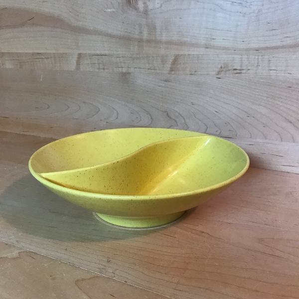 Vintage Divided Serving Bowl Bright Yellow "Holiday" by Kenro Melamine Candy Snack Dish