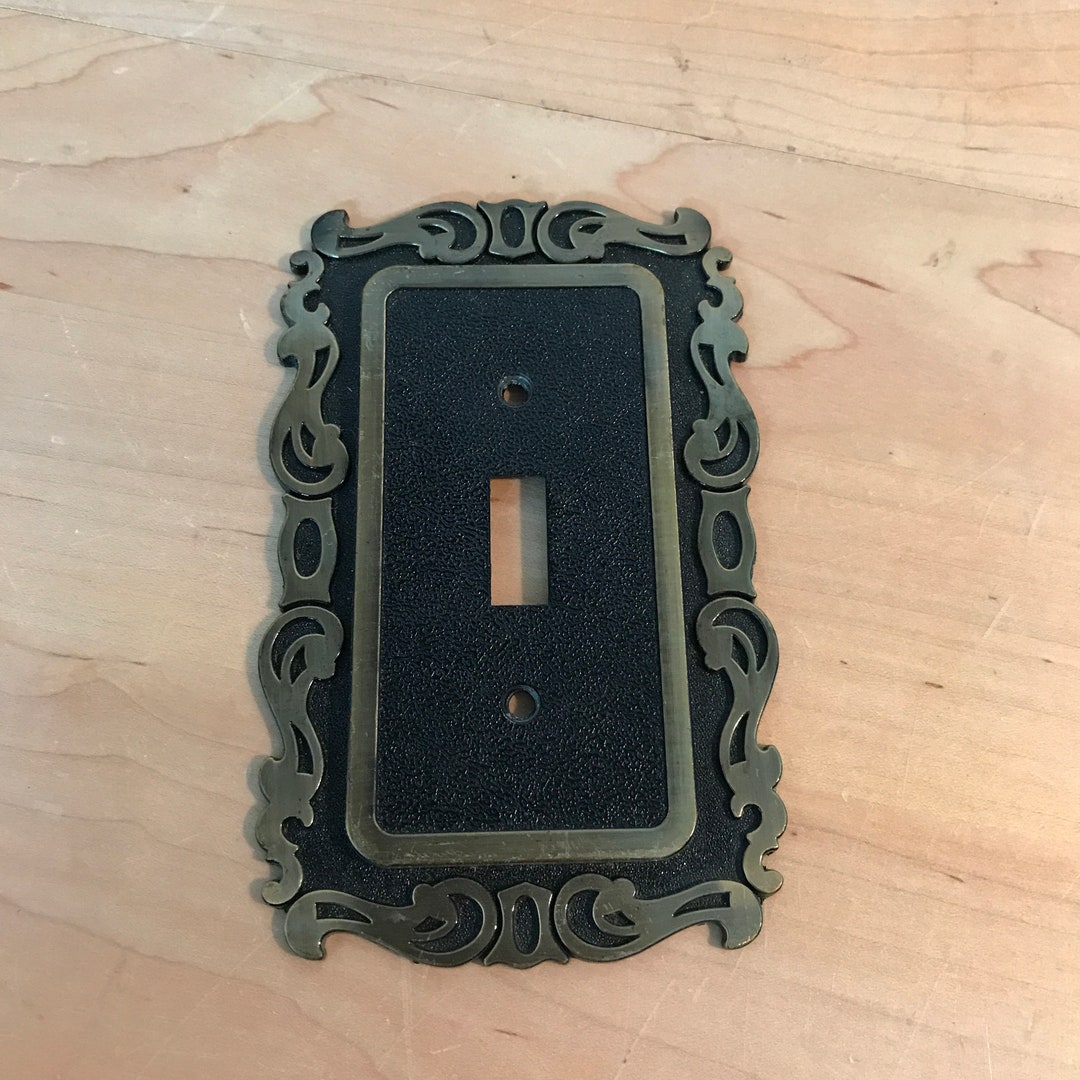 Vintage Brass With Black Light Switch Plate Cover Midcentury 1970s Home