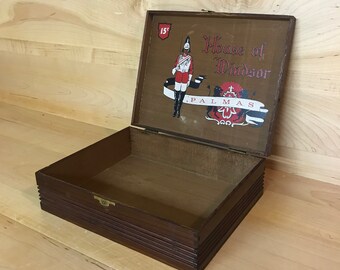 Vintage Cigar Box with Brass Accents Midcentury House of Windsor Palmas Small Treasure Letter Keepsake Box