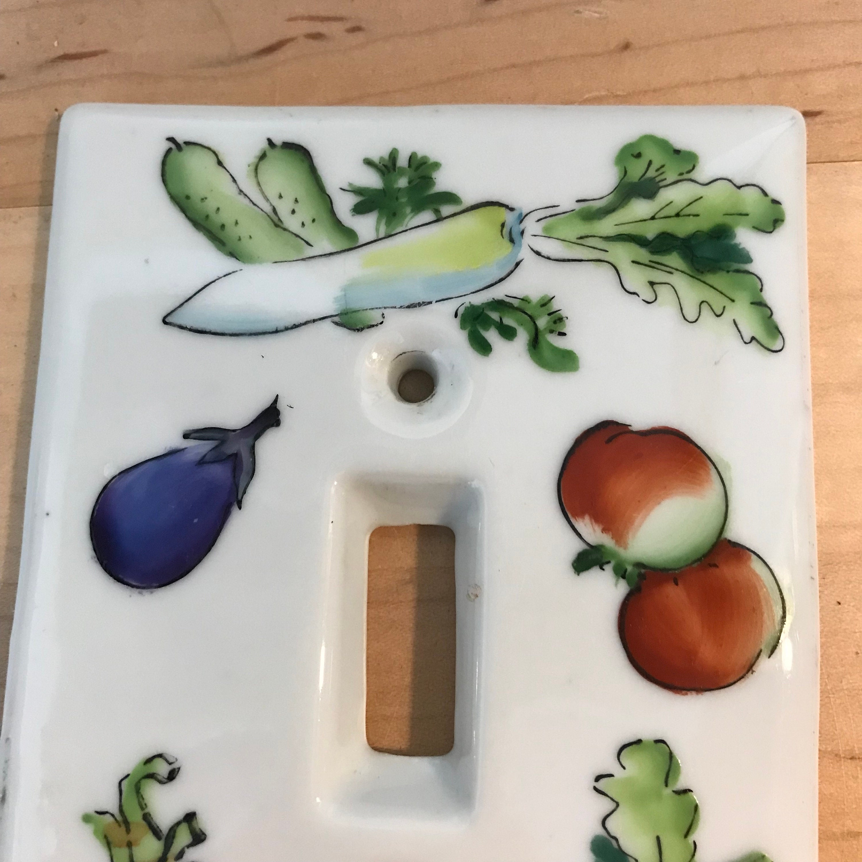 Vintage Porcelain Switch Plate Kitchen Vegetables Salvaged Etsy