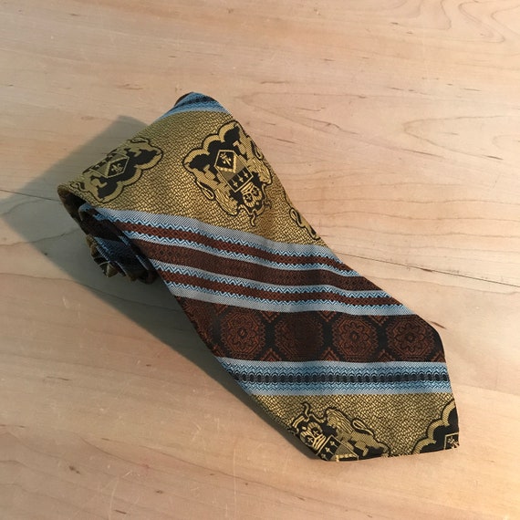 Vintage Super Wide Necktie 1970s Retro Heraldic M… - image 1