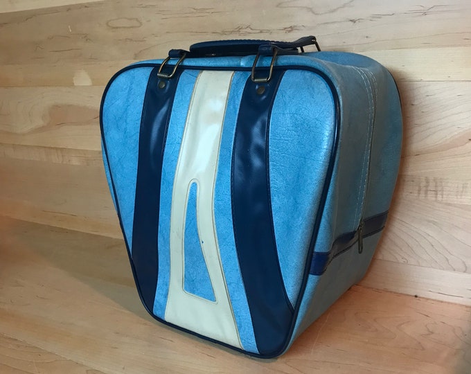 Vintage Bowling Bag 1970s 80s Retro Rockabilly Blue White Bowling Ball