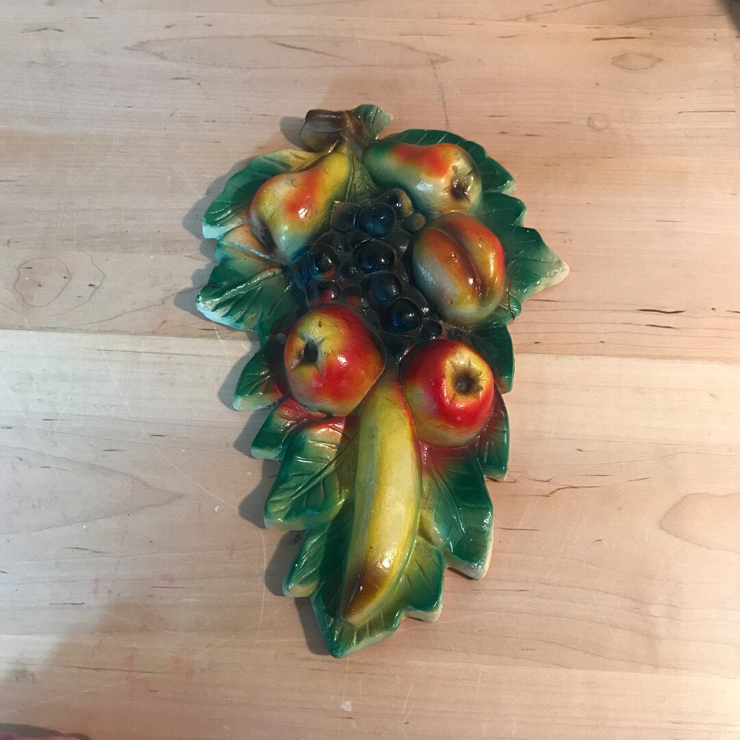 Vintage Chalkware Fruit Wall Plaque Kitschy Kitchen Home Decor Etsy