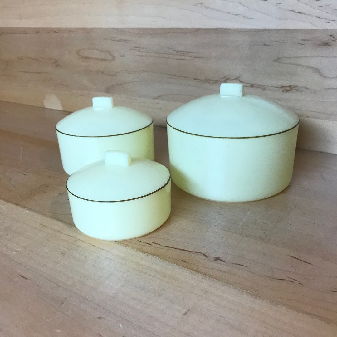 Vintage Plastic Vanity Set Dresser Containers Yellow Schwarz Etsy