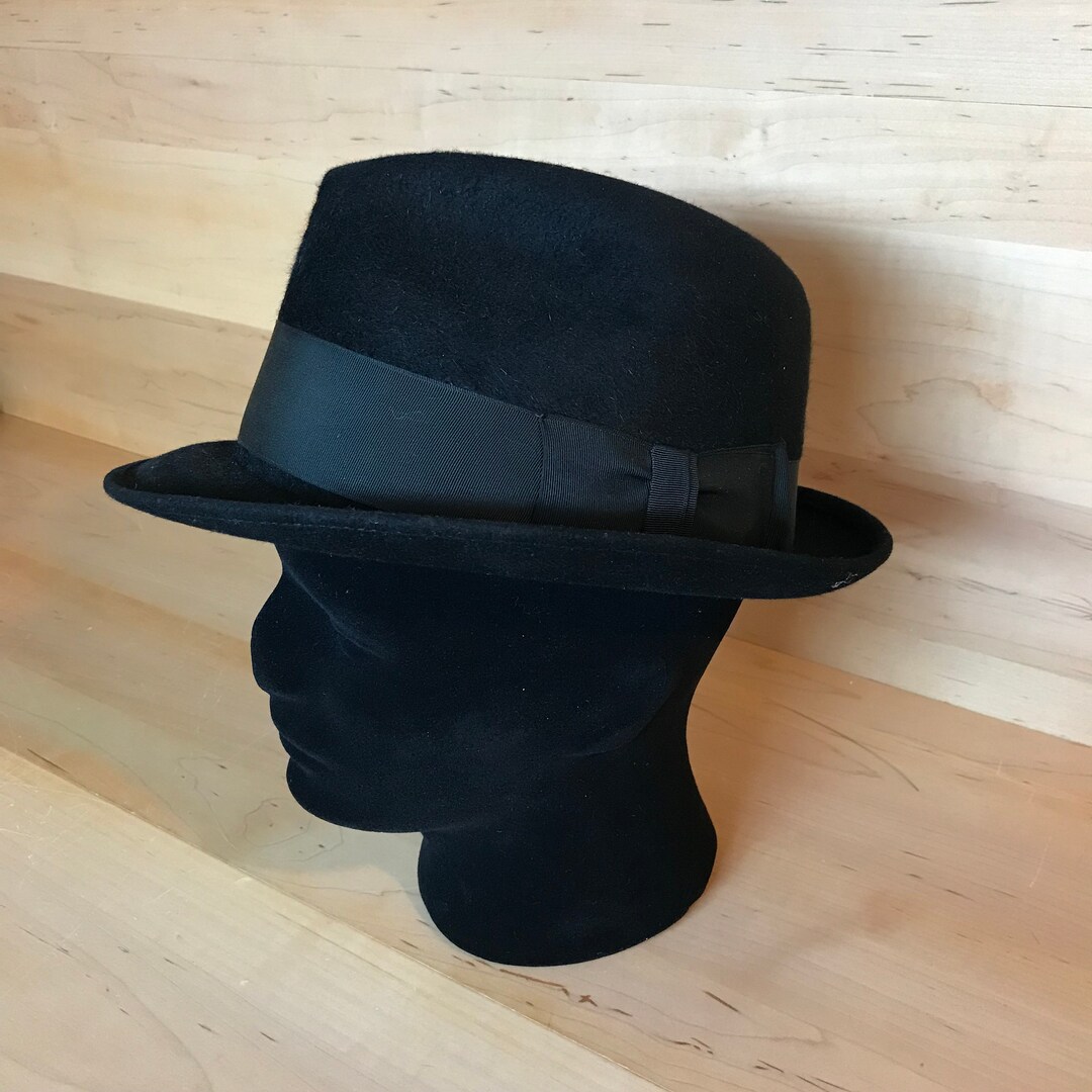 Vintage 1970s Ms. Jo Ann Black Wool Bowler Hat With Epic