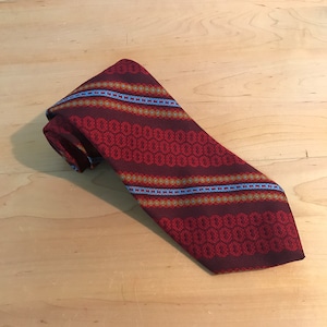 Vintage Super Wide Necktie 1970s Wembley Wemlon Red Blue Gold Midcentury Neck Tie