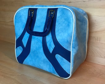 Vintage Bowling Bag 1970s 80s Retro Rockabilly Blue White Bowling Ball Bag