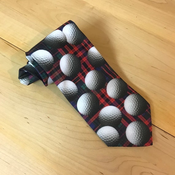 Vintage Ralph Marlin Golf Tie "Plaid Balls" Neckt… - image 1