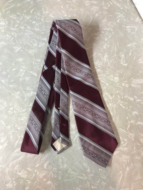 Vintage Don Loper 80s Burgundy Striped Necktie Na… - image 1