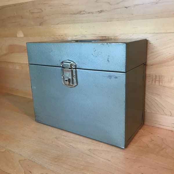 Vintage Metal Document Box Midcentury Silver 1950s Portable File Storage Case