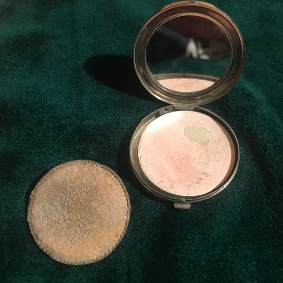 Vintage Coty Powder Compact 1920s 30s Brushed Steel Cosmetic Case