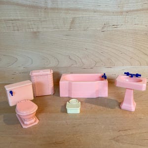 Vintage Renwal Dollhouse Bathroom Set: Pink Miniature Toys