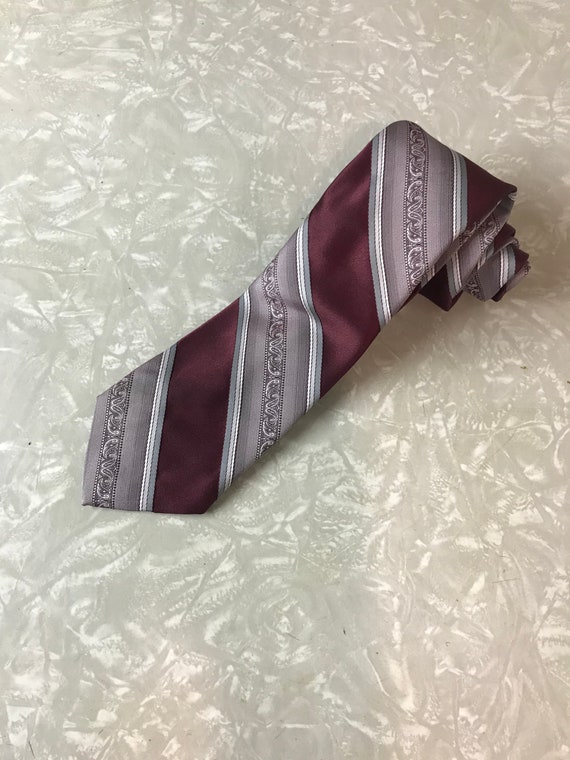 Vintage Don Loper 80s Burgundy Striped Necktie Na… - image 5