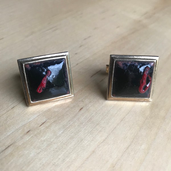 Vintage Retro-Futuristic Cufflinks Gold-Tone Square Glass Enamel Steam Punk Men's Shirt Accessory