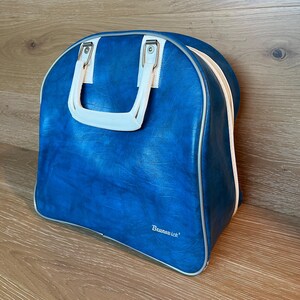 Vintage Blue Leather Zip-Top Bowling Bag with Top Handles Vintage Scovill Zipper Single Bowling Ball Bag Faux Textured  main image 2