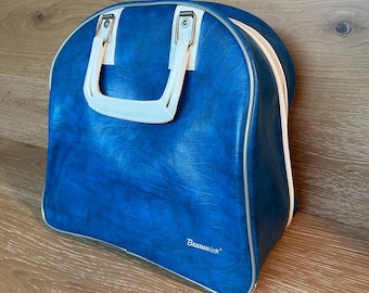 Vintage Bowling Bag 1970s 80s Retro Rockabilly Blue Bowling Ball