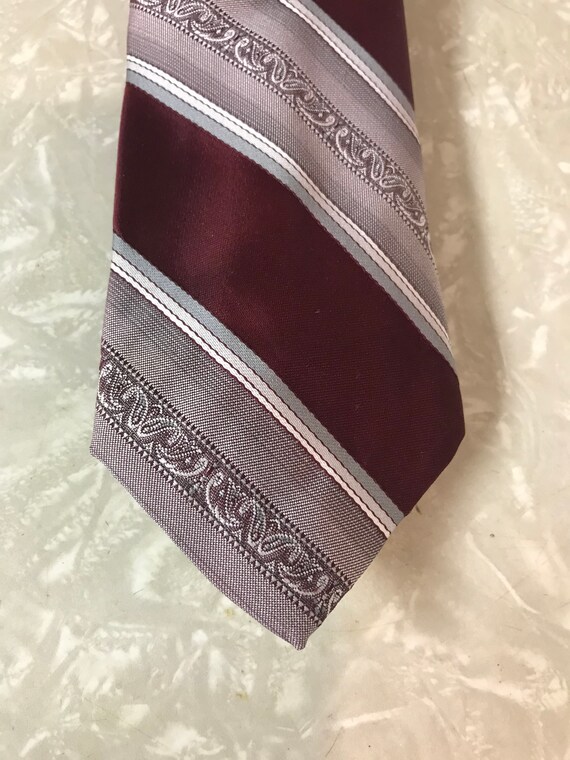 Vintage Don Loper 80s Burgundy Striped Necktie Na… - image 3