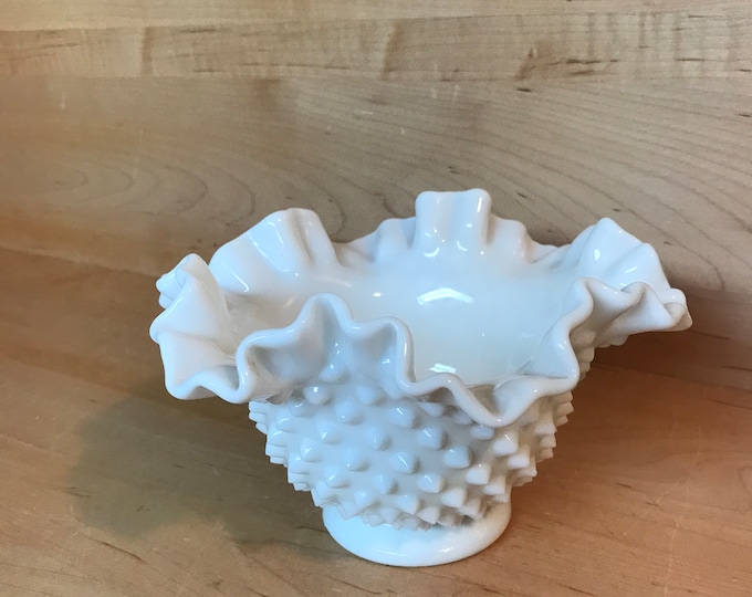 Vintage Ruffled Dish Raspberry Vintage Milk Glass Candy Dish Midcentury Hobnail Ruffled Edge Treat ...