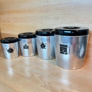 Vintage West Bend Aluminum Kitchen Canister Set: Mid-Century Modern Countertop Storage