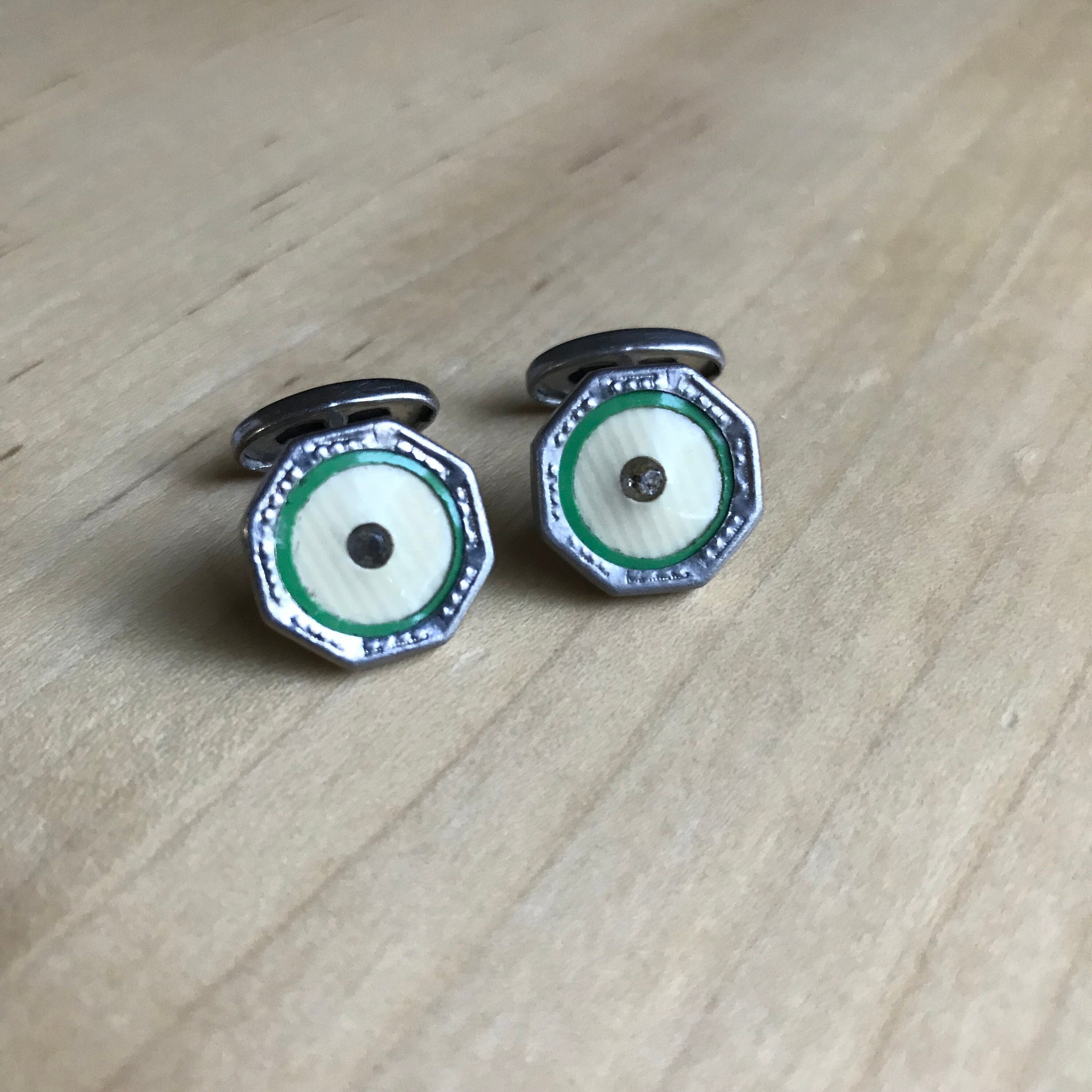 vintageantique帽子即興curiosbarairono boushi Vintage Half-bean-back Nickel Cufflinks 1910's 20's Era