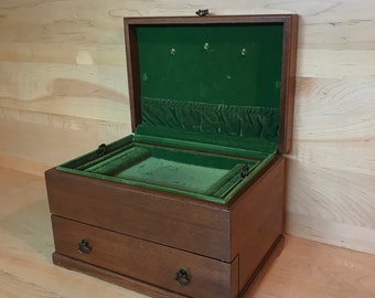 Vintage Walnut Wood Jewelry Box Midcentury Accessory Storage Valet