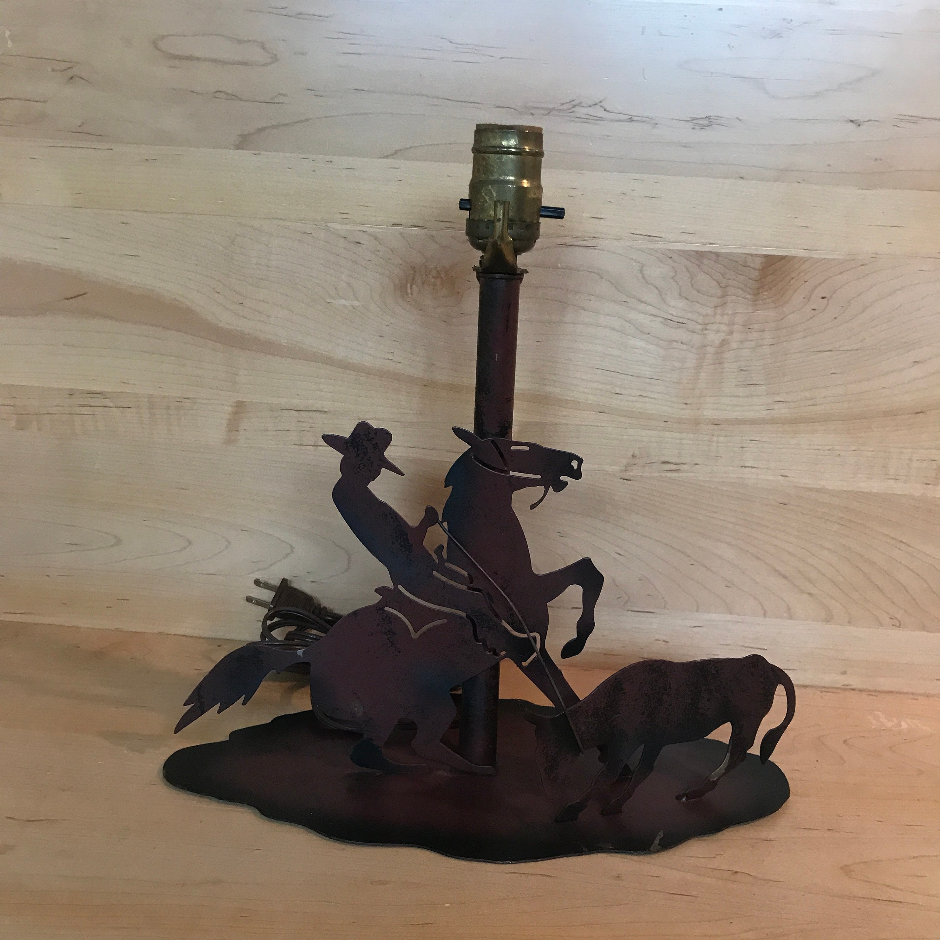 Vintage Cowboy Western Theme Side Lamp Midcentury Office Bedroom Lighting