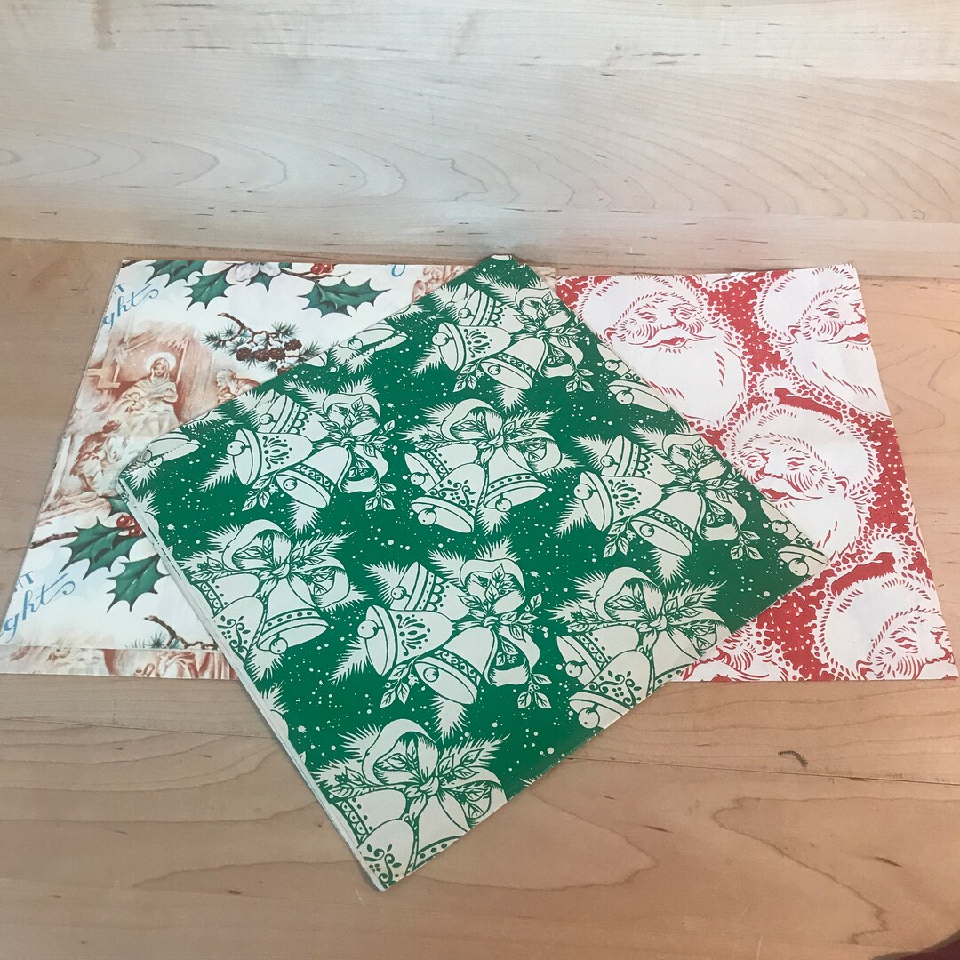 Vintage Christmas Gift Wrap 1940s 50s Kitschy Holiday Wrapping Etsy