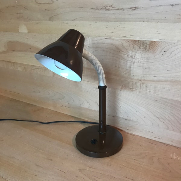 Vintage Goose Neck Desk Lamp Pixar Style 1970s Midcentury Brown Office Lighting