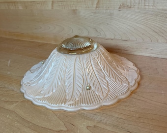 Vintage Frosted Glass Light Shade: Pink Peach Fern Leaf, Mid-Century