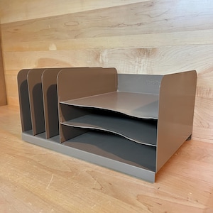 Vintage Steel Paper Tray File Organizer 1950s 60s Vertiflex 3-Tiered 3-Slot In-Box Out-Box Office Organizer