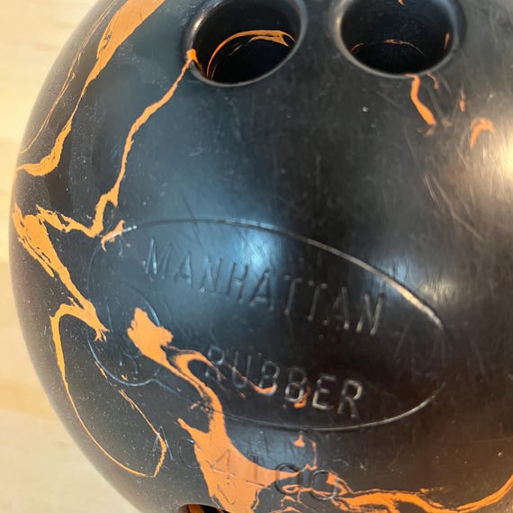 Vintage Bowling Ball: Black Orange Swirled 1950s Old-school 14