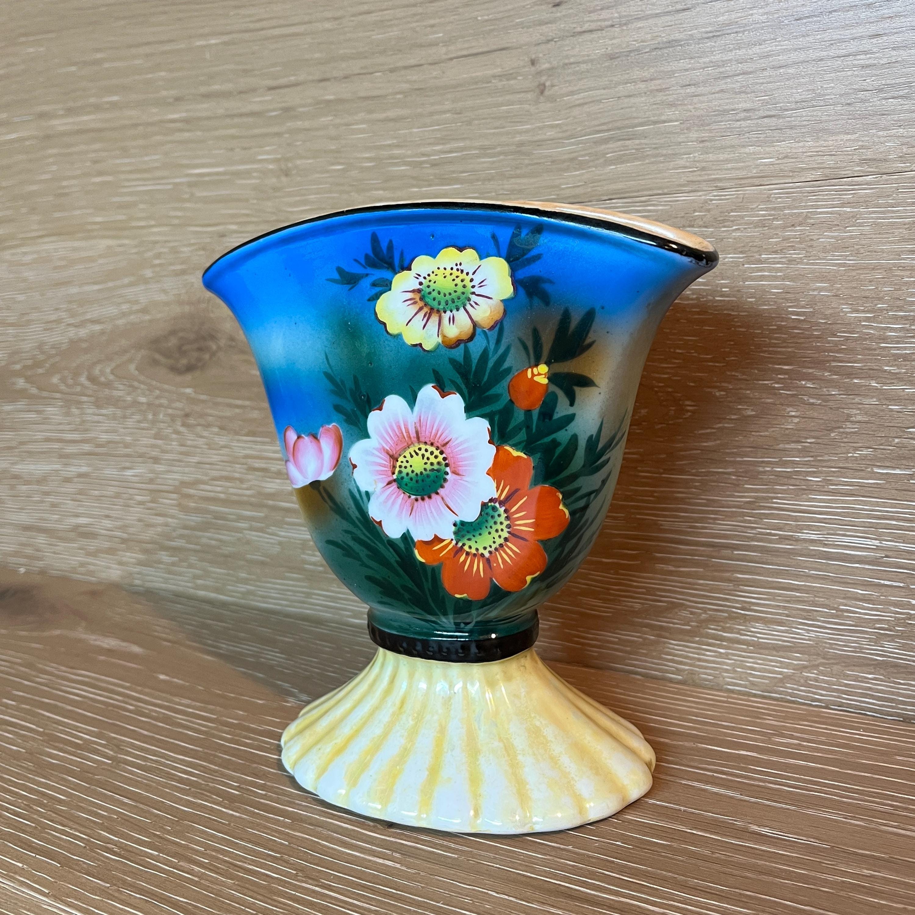 Vintage Fan Vase: Midcentury Trico China Porcelain Floral Display