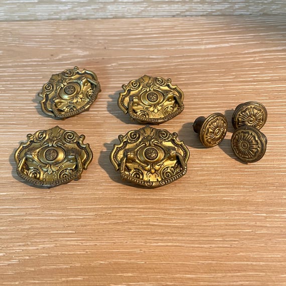 antique dresser handles Rhombus "Ella" Bronze Ring Drawer Pulls with Backplate even small chests Antique Cabinetry Hardware: Vintage Brass