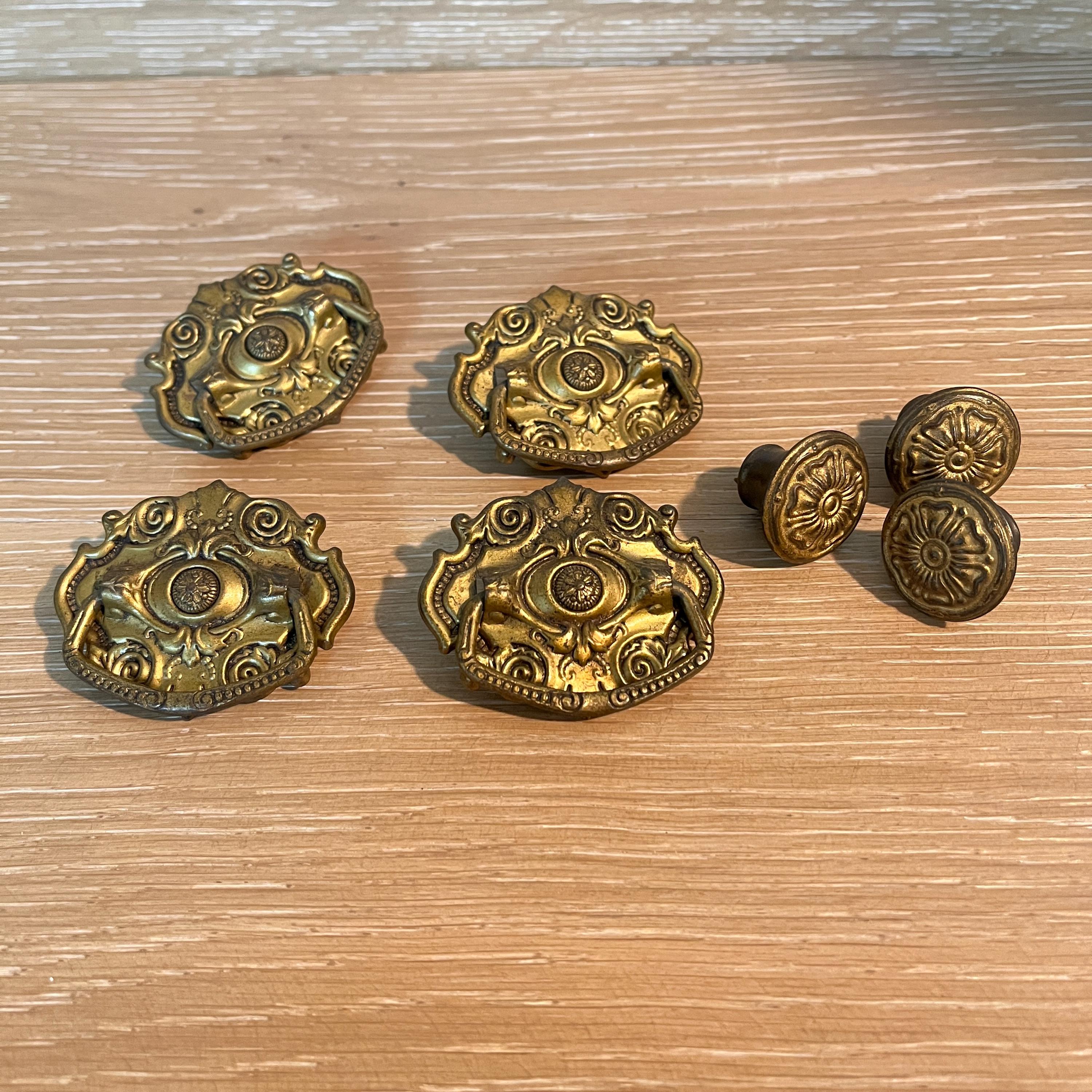 vintage dresser hardware French Provincial Hardware: Brass & White Handles Knobs, Set of 6 32 x 1 inch and #8 Brass Antique Round Drawer Pulls