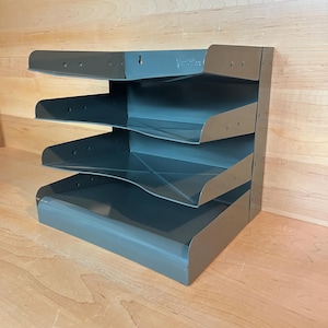 Vintage Steel Paper Tray 1950s 4-Tiered Vertiflex In-Box Out-Box Office Organizer