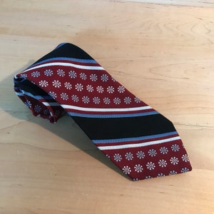Vintage Super Wide Necktie 1970s Excello Grenada Red Blue Silver Midcentury Neck Tie