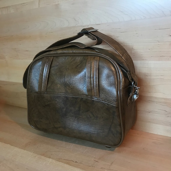 Vintage Flight Bag Midcentury Brown Leather-Look A