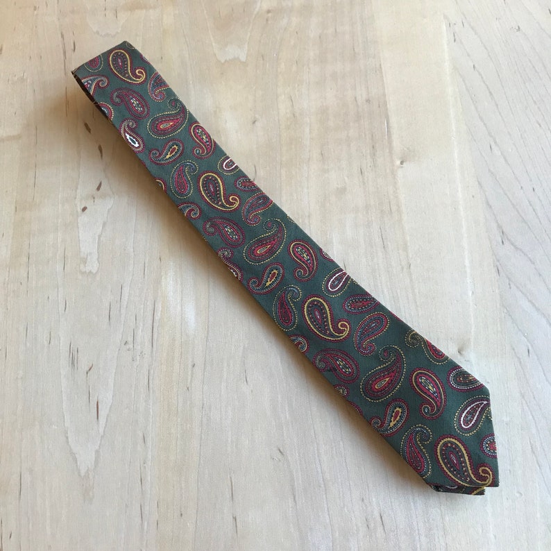 Vintage 1960s Olive Red Gold Paisley Necktie Midcentury Skinny - Etsy