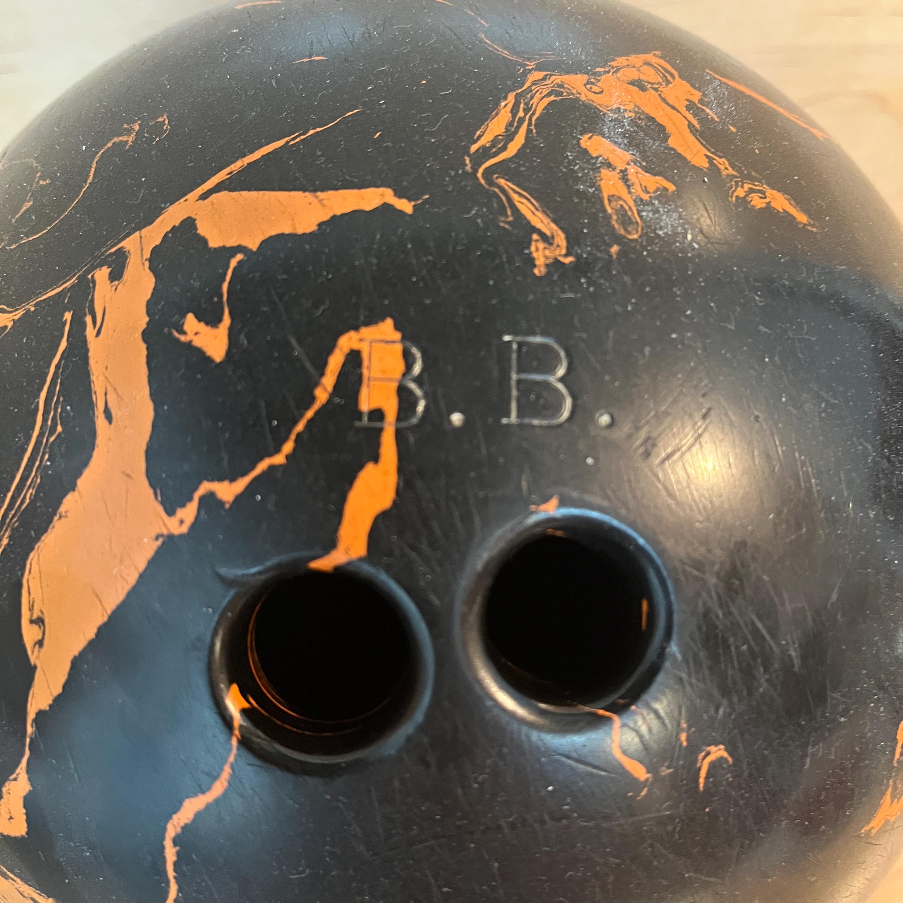 Vintage Bowling Ball: Black Orange Swirled 1950s Old-school 14