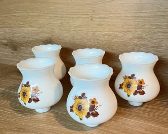 Vintage Milk Glass Light Shades: Midcentury Small Hurricane Candle Bulb Globe with Floral Accent