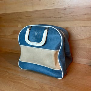 Vintage Bowling Bag 1970s 80s Retro Rockabilly Blue Cream White Bowling Ball Bag