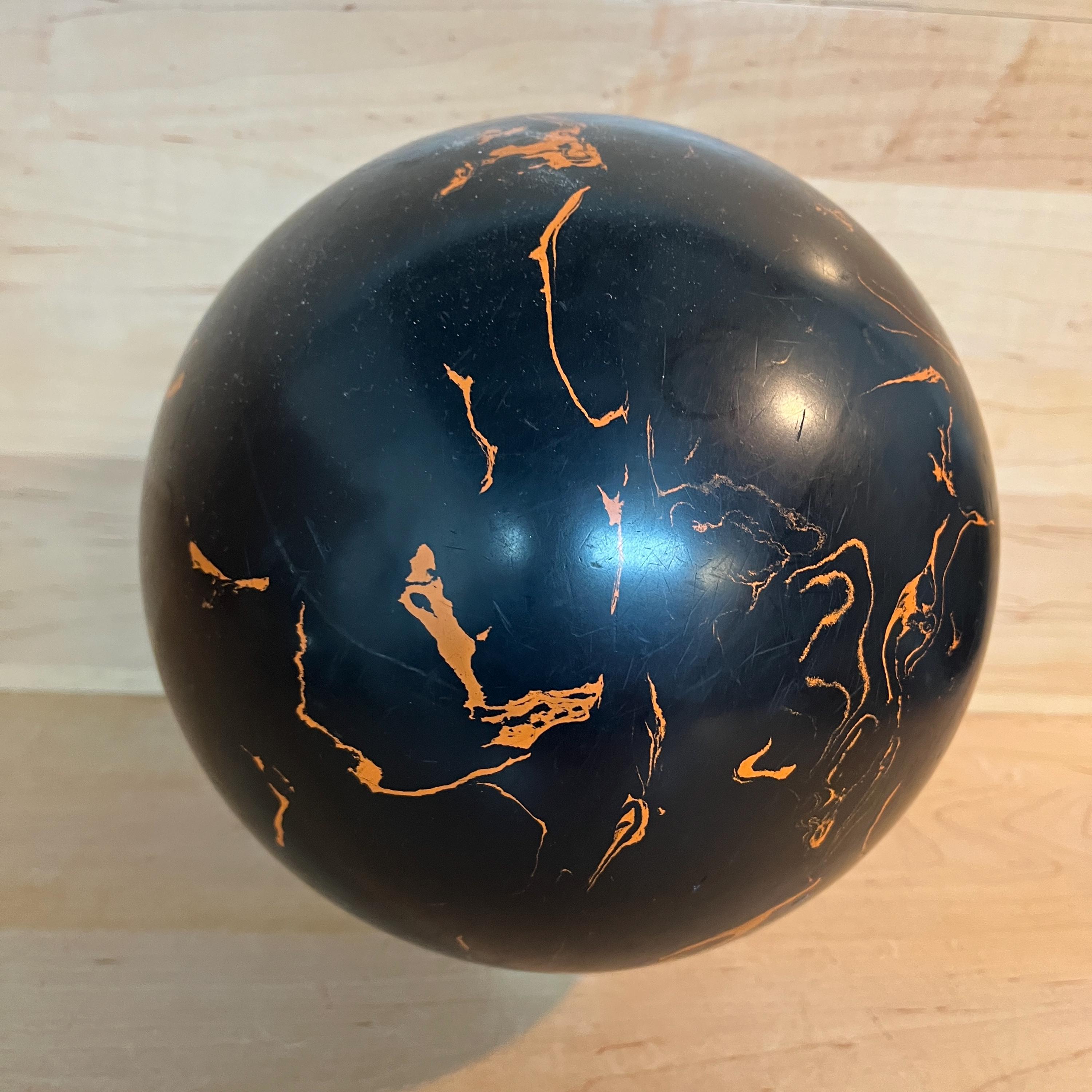 Vintage Bowling Ball: Black Orange Swirled 1950s Old-school 14