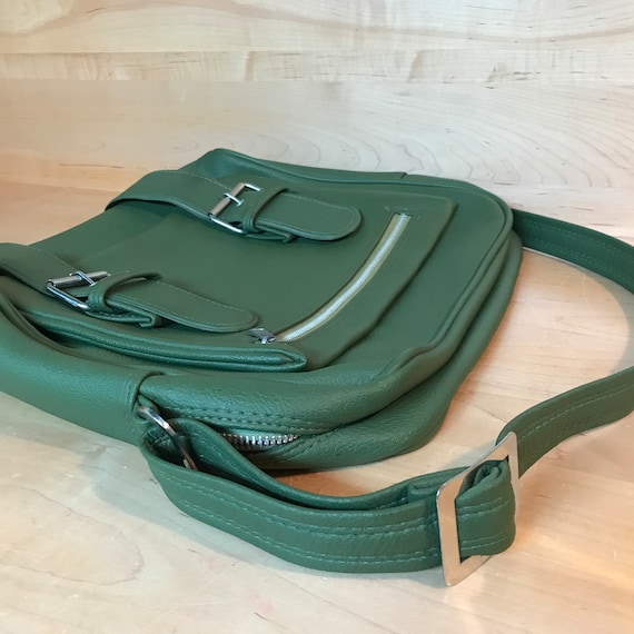 Vintage Flight Bag Midcentury Avocado Green Leath… - image 6