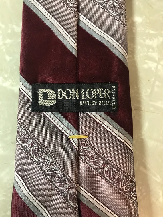 Vintage Don Loper 80s Burgundy Striped Necktie Na… - image 4