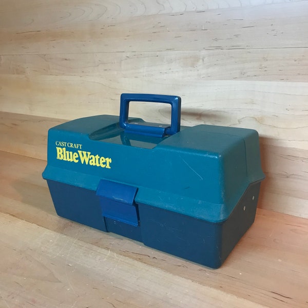 Vintage Tackle Box Midcentury Cast Craft Blue Water Plastic Fishing Transport Storage